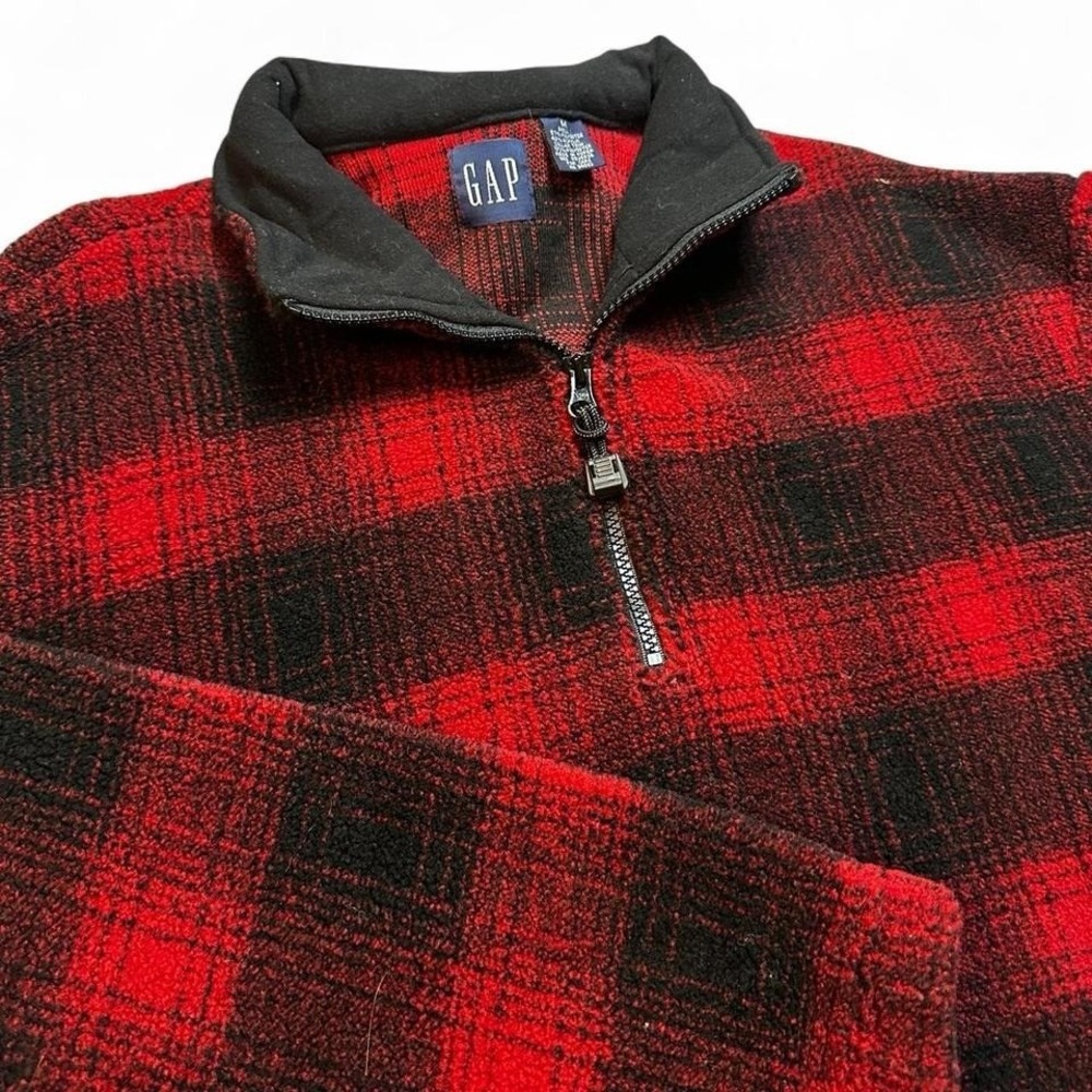 Vintage GAP Plaid Pile Fleece Pullover Mens Size Medium Red Hunting